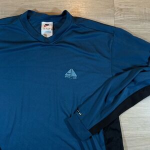 Vintage Nike‎ ACG Crew Neck Long Sleeve Tee T-Shirt Men's Blue XL Stretch Fit